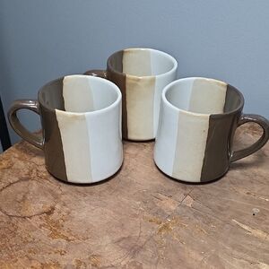 Stripped Ceramic Mugs - Brown and Cream